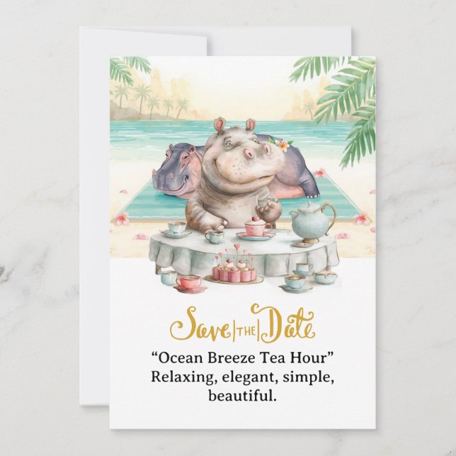 Invitación  Hippo Ocean Breeze Tea Hour Invitation  (Anverso)