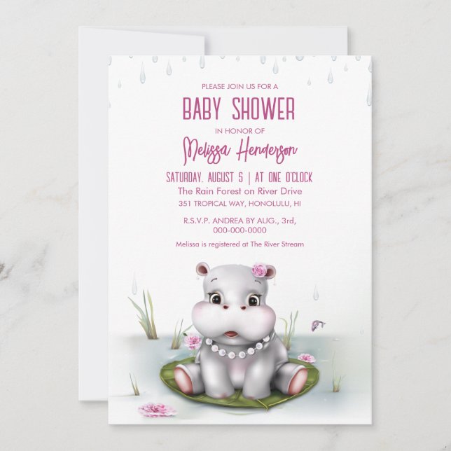 Invitación Hippo River Adventure Baby Shower (Anverso)