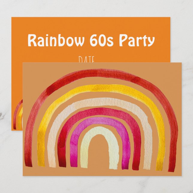 Invitación hippy fiesta retro de arco iris de los  (Anverso / Reverso)