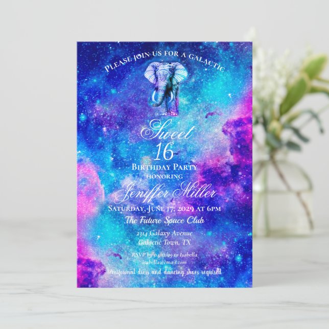 Invitación Hipster Elephant Nebula Space. (Anverso de pie)