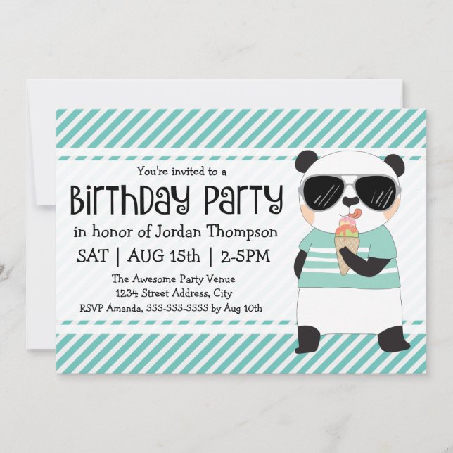 Invitación Hipster Panda Kids Birthday Fiesta (Anverso)