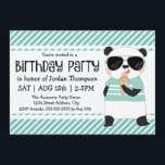 Invitación Hipster Panda Kids Birthday Fiesta<br><div class="desc">Una fresca panda hipster lame un cono de helado en esta encantadora invitación para la fiesta de cumpleaños de los niños. Se muestra aquí con un color de fondo acuático, puede cambiar este color a cualquier otro mediante la selección del botón "personalizar" y la selección de un color diferente del...</div>