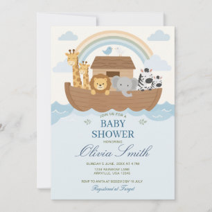 Invitación Historia bíblica del Arca de Noé azul para Baby Sh