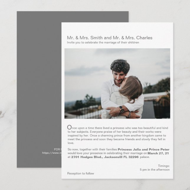 Invitación Historia de amor de cuento de hadas moderna, Boda  (Anverso / Reverso)