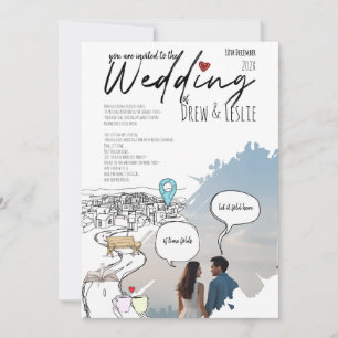 Invitación Historia de Amor Moderna Cronología Ilustrada Boda