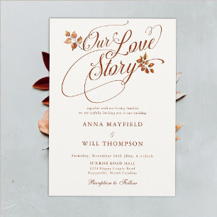 Invitación Historia de amor otoñal Boda de caligrafía románti