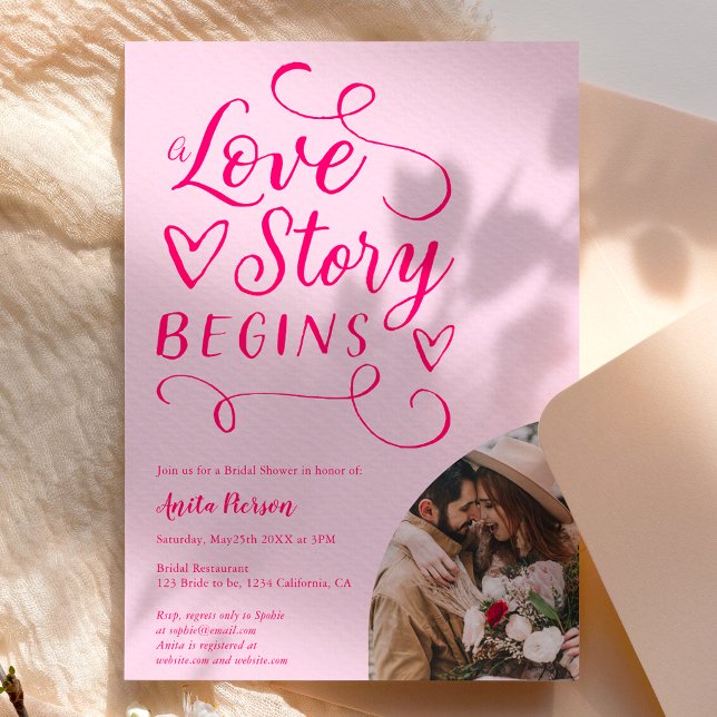 Invitación Historia de amor retro foto rosa caliente ducha de (Subido por el creador)