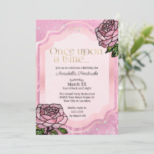 Invitación Historia de belleza durmiente de rosas rosadas de 