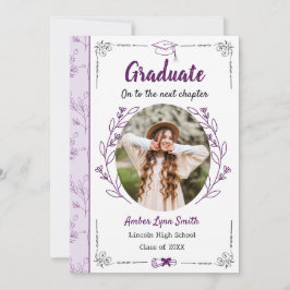 Invitación Historia del Libro de Graduación de Flor Púrpura