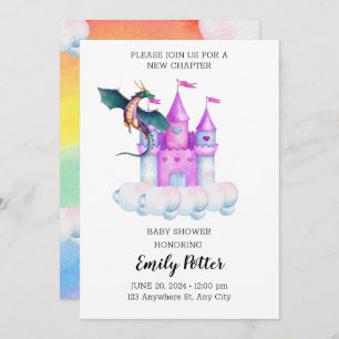 Invitación Historia mágica del Castillo Dragón de Acuarela de