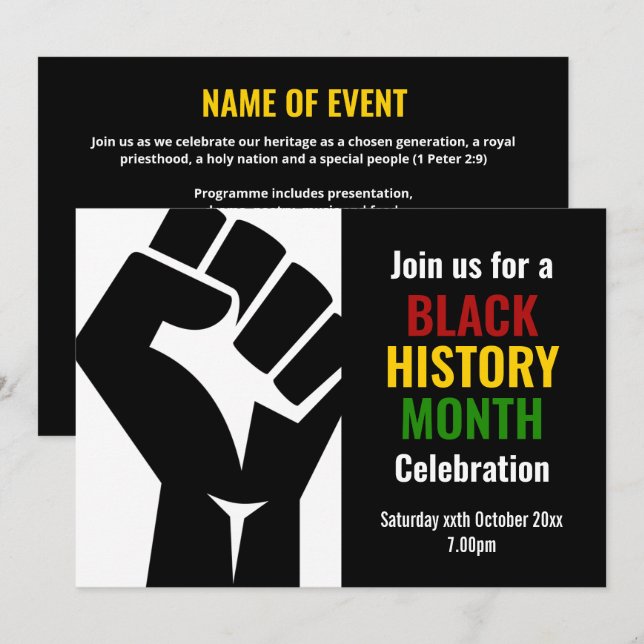 Invitación HISTORIA NEGRA MES Celebración BHM Evento (Anverso / Reverso)