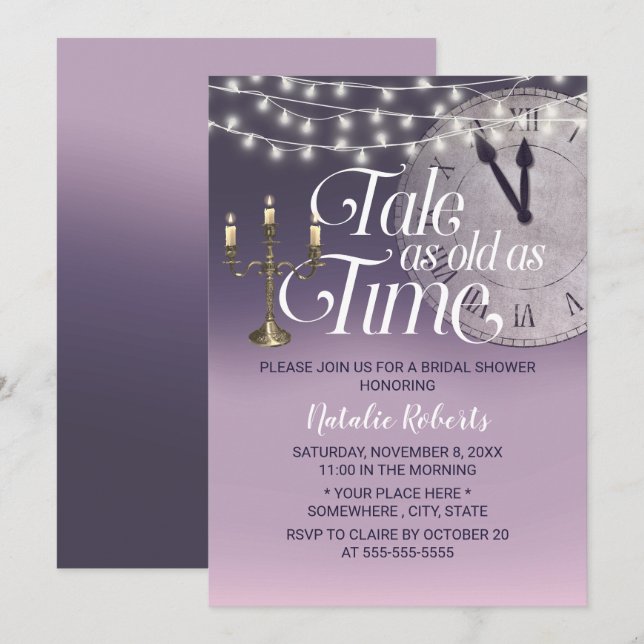 Invitación Historia tan antigua como la ducha de novias morad (Anverso / Reverso)