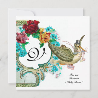 Invitación HISTORIAL BABY SHOWER 3 MONOGRAM,blanco