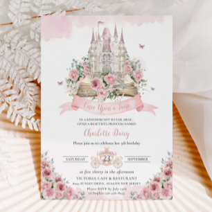 Invitación Historieta del castillo de la princesa floral rosa