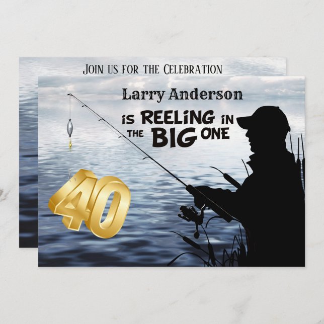 Invitación Hitos de pescadores adultos 40 cumpleaños el mayor (Anverso / Reverso)