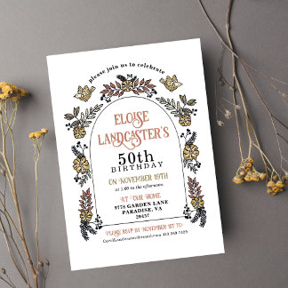Invitación Hitos del Arco de Flores Jardín 50 cumpleaños