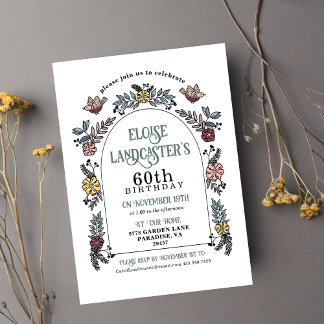 Invitación Hitos del Arco de Flores Jardín 60 cumpleaños