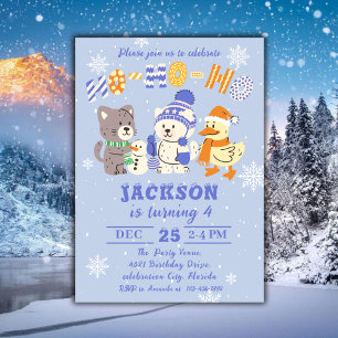 Invitación Ho Ho Ho Animales Invernales Adorables Cumpleaños