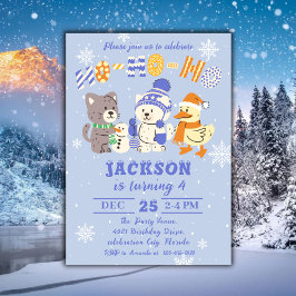 Invitación Ho Ho Ho Cute Winter Animals Christmas Birthday