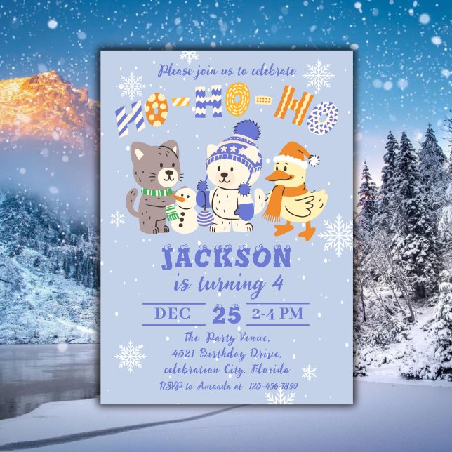 Invitación Ho Ho Ho Cute Winter Animals Christmas Birthday (Subido por el creador)