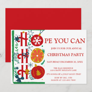 Invitación Ho Ho Ho   Fiesta de vacaciones de Navidades tradi