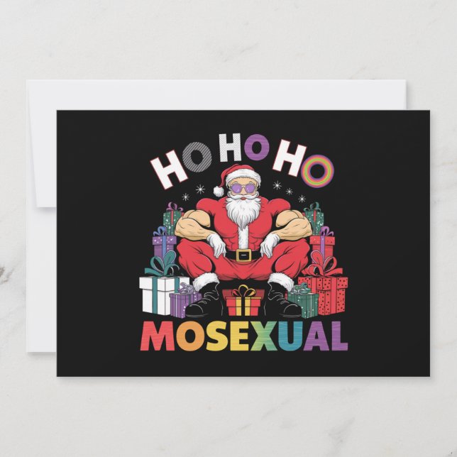 Invitación Ho Ho Ho Mosexual Gay Santa LGBT Gay Pride Navidad (Anverso)