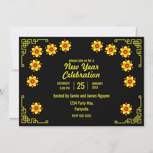 Invitación Hoa Mai Amarillo florece Año Nuevo Ten (Anverso)