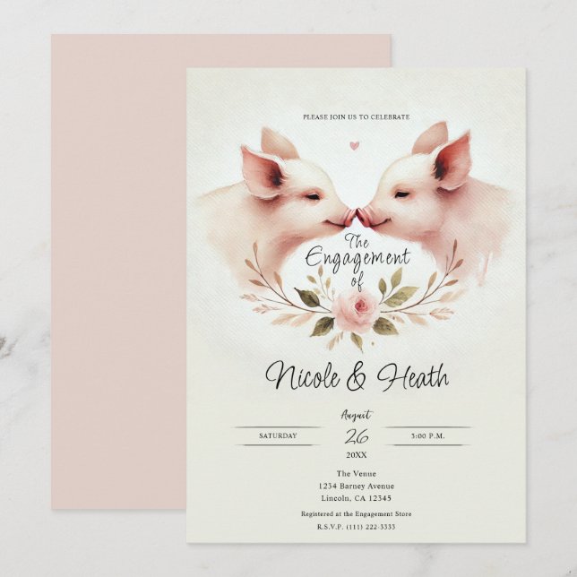 Invitación Hocicos de cerdos rosados de punta a punta Fiesta  (Anverso / Reverso)