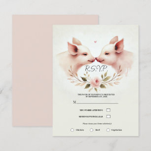 Invitación Hocicos de cerdos rosados frente a frente floral r