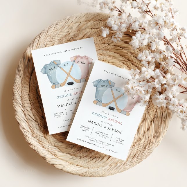 Invitación Hockey baby shower, hockey gender reveal (hockey baby shower invite)