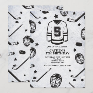 Invitación Hockey negro y blanco cumpleaños 5