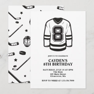 Invitación Hockey negro y blanco cumpleaños 8