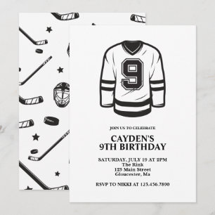 Invitación Hockey negro y blanco cumpleaños 9