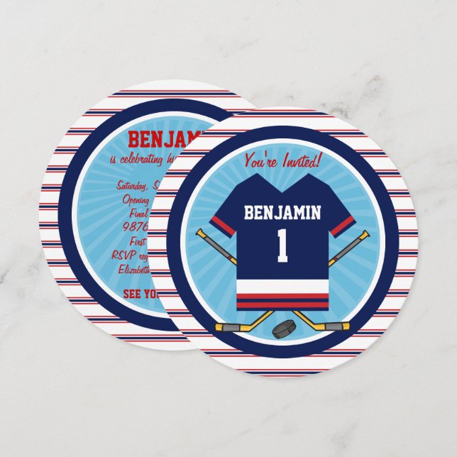 Invitación Hockey sobre hielo Jersey V2 Primer Fiesta de cump (Anverso / Reverso)