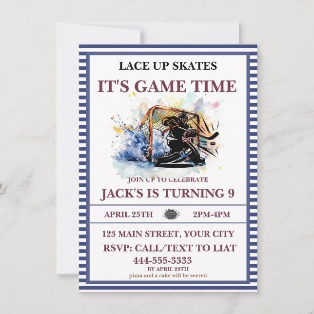 Invitación Hockey sobre hielo "Lace Up Skates, It's Game Time (Anverso)