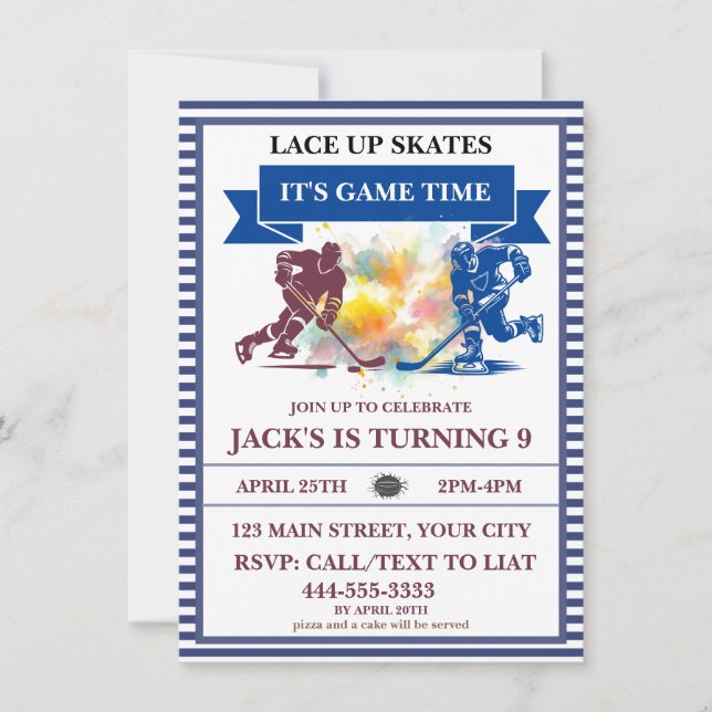 Invitación Hockey sobre hielo "Lace Up Skates, It's Game Time (Anverso)