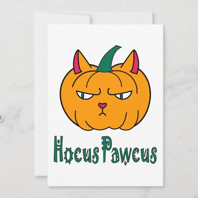 Invitación Hocucus pawcus Halloween calabaza ginger cat magia (Anverso)