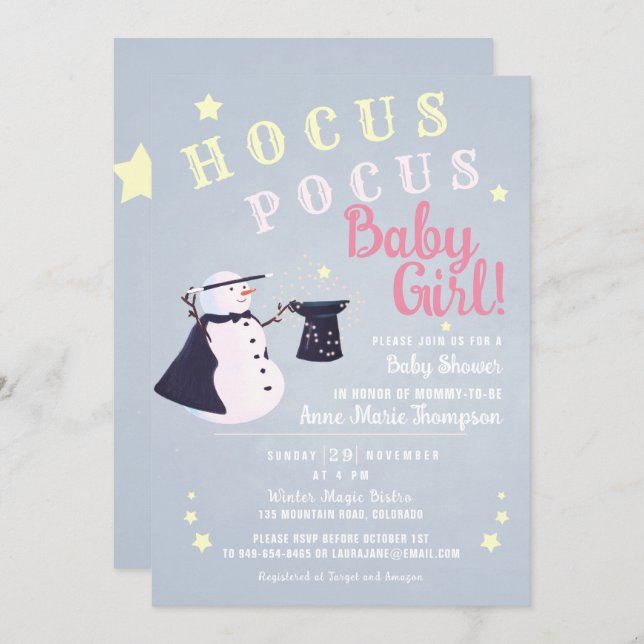 Invitación Hocus Pocus Magic Snowman Winter Chica Baby Shower (Anverso / Reverso)