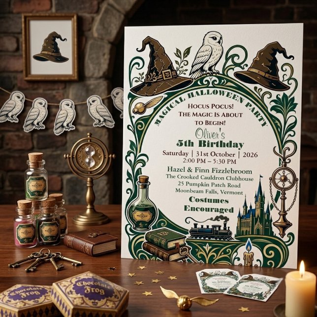 Invitación Hocus Pocus Mágico Cumpleaños de Cuento de Hadas d (Hocus Pocus Magical Halloween Fairy Tale Birthday Invitation)