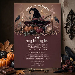 Invitación Hocus Pocus Sombrero Caprichoso Bruja Embrujada Fi