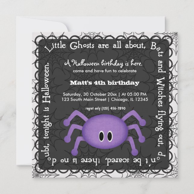 Invitación Hocus Pocus Spider Cumpleaños (Anverso)