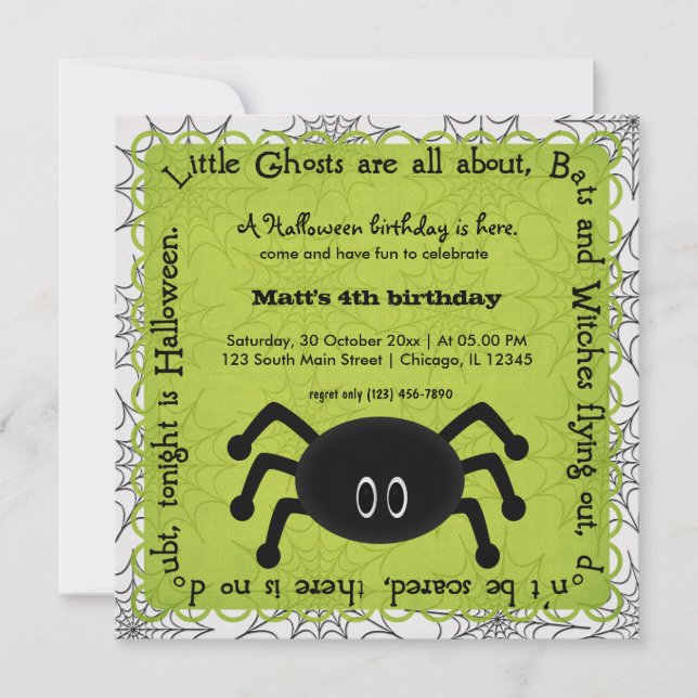 Invitación Hocus Pocus Spider Cumpleaños (Anverso)
