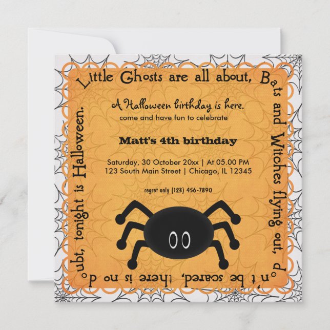 Invitación Hocus Pocus Spider Cumpleaños (Anverso)