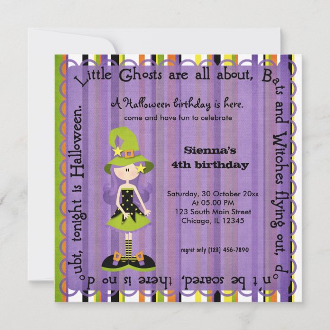 Invitación Hocus Pocus Witch Cumpleaños (Anverso)