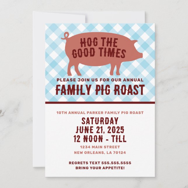 Invitación Hog the Good Times Cerdo Asado (Anverso)