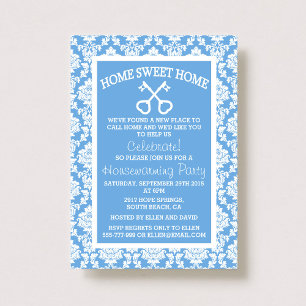 Invitación Hogar de Damask azul lindo Dulce Hogar Calentador