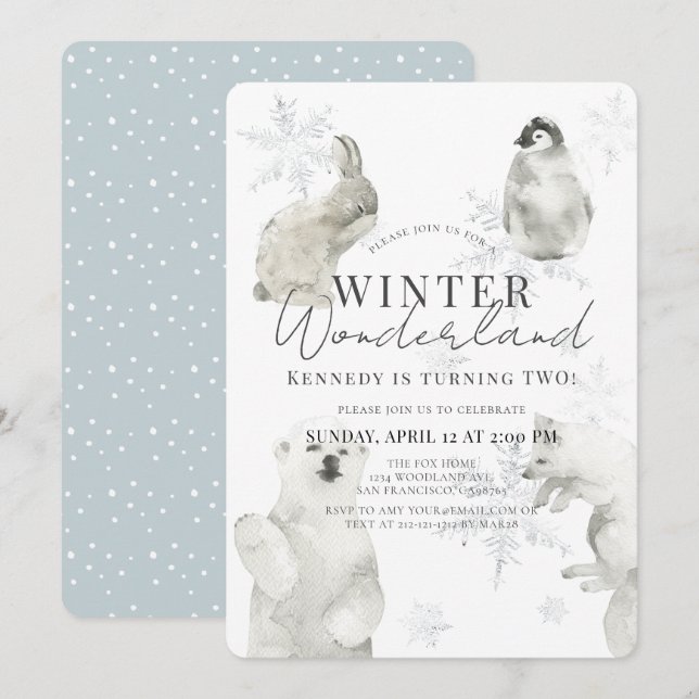 Invitación Hogar de invierno Niño de Animales Árticos (Anverso / Reverso)