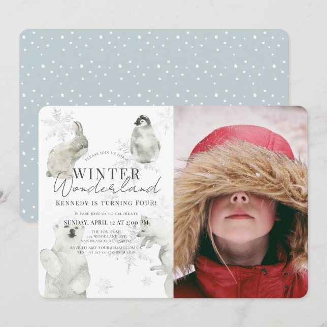 Invitación Hogar de invierno Niño de Animales Árticos (Anverso / Reverso)