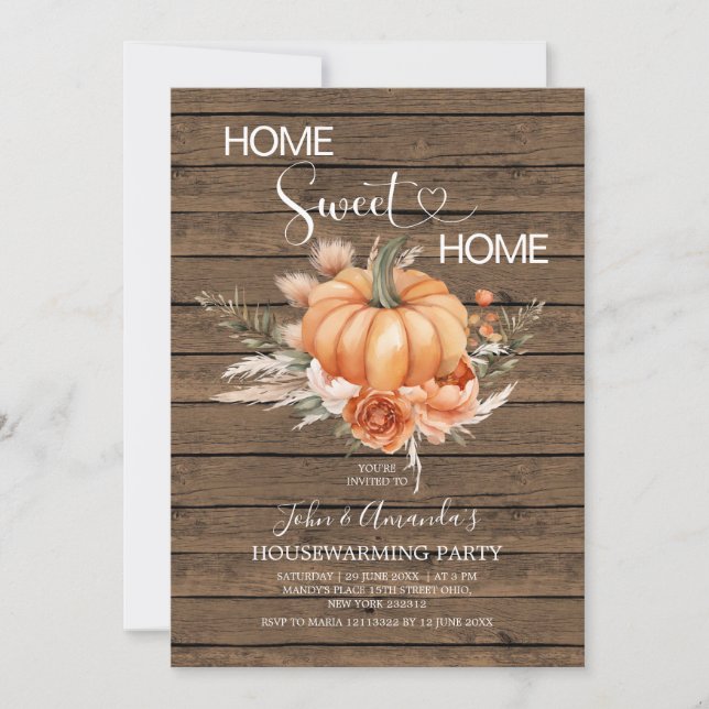 Invitación Hogar Dulce Hogar Boho Calabaza Calentador Fiesta (Anverso)