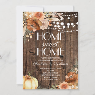 Invitación Hogar Dulce Hogar Floral de Calabaza de Madera Rús